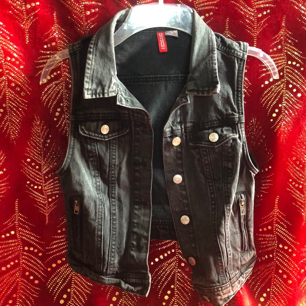 H&M Faded Black Denim Button Vest